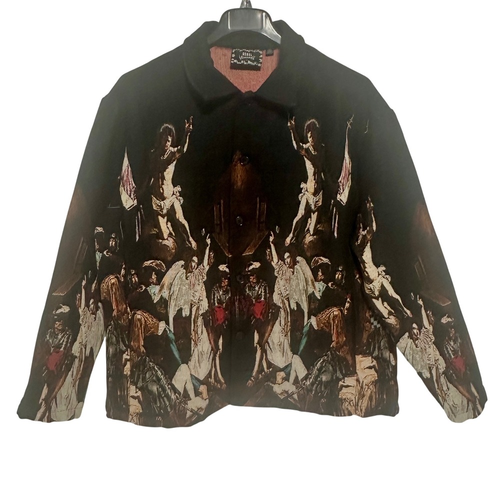 Rebel Vengeance Tapestry Jacket Men's Medium Black Renaissance Art Angels New